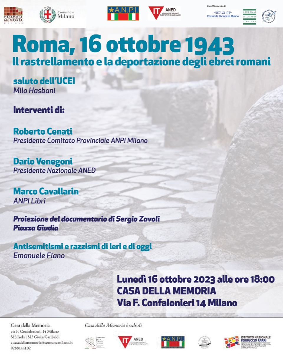 AGENDA 2023 - Evento in ricordo del rastrellamento e la deportazione degli ebrei romani - 16 ottobre 1943 
